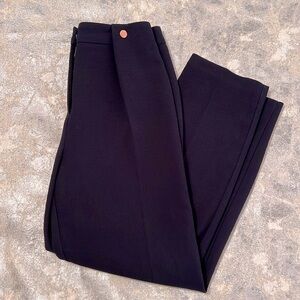 Topshop Navy Pleated Straight Leg Trousers